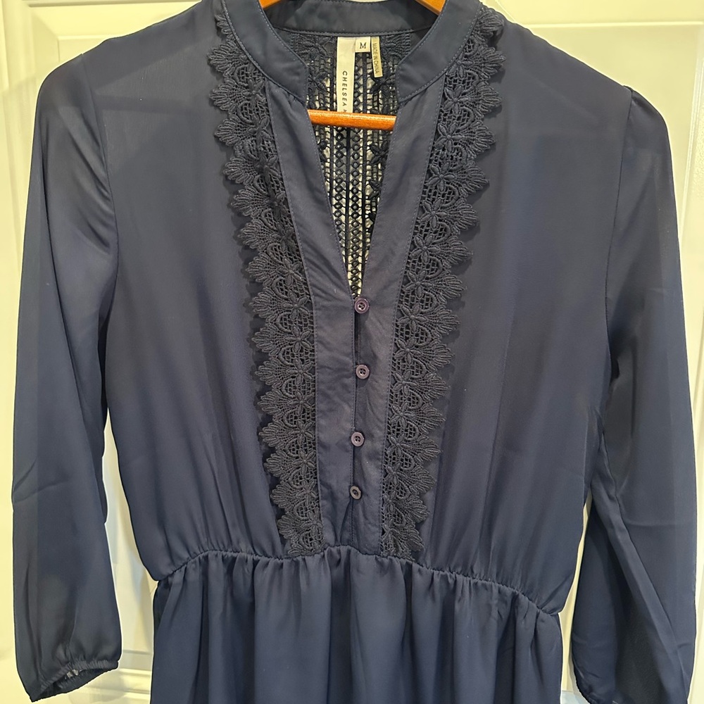 Navy Lace-Trim Midi Dress | Chelsea